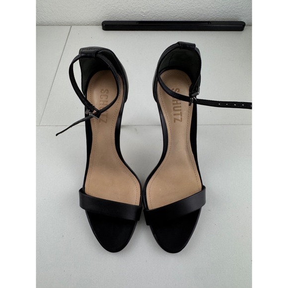 SCHUTZ Shoes - SCHUTZ Cadey Lee Black Leather Ankle Strap Stiletto High Heels Womens Size 6.5B